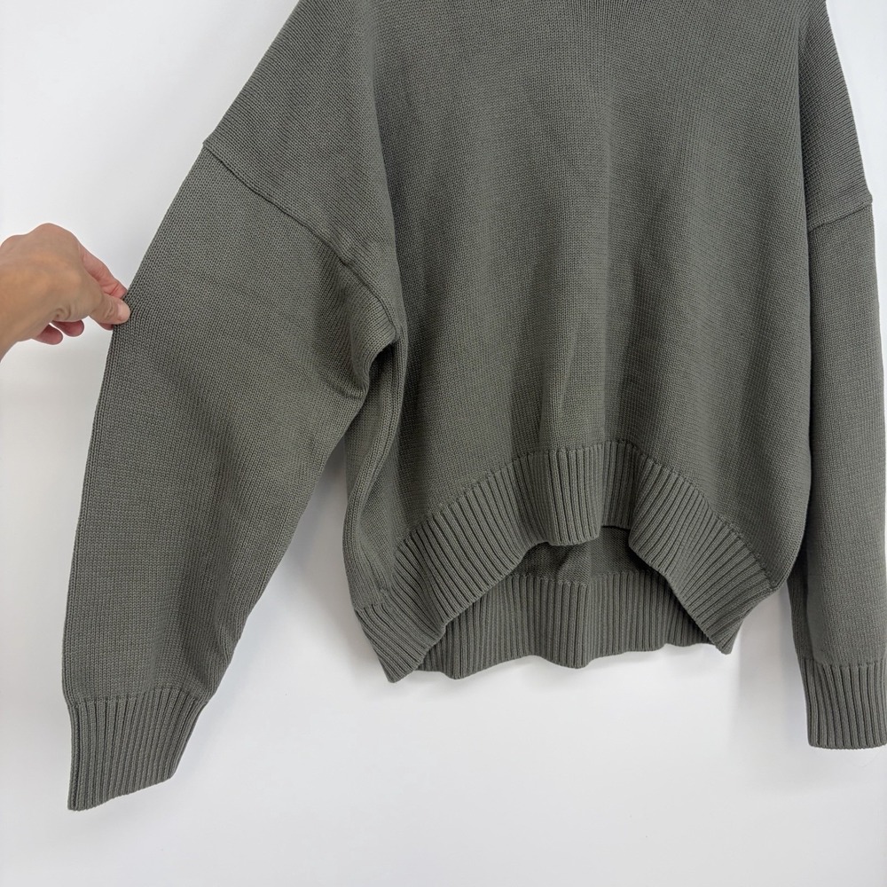 Quince Boyfriend Crew Neck Sweater Womens Large Green Olive 100% Organic Cotton - Picture 2 of 8